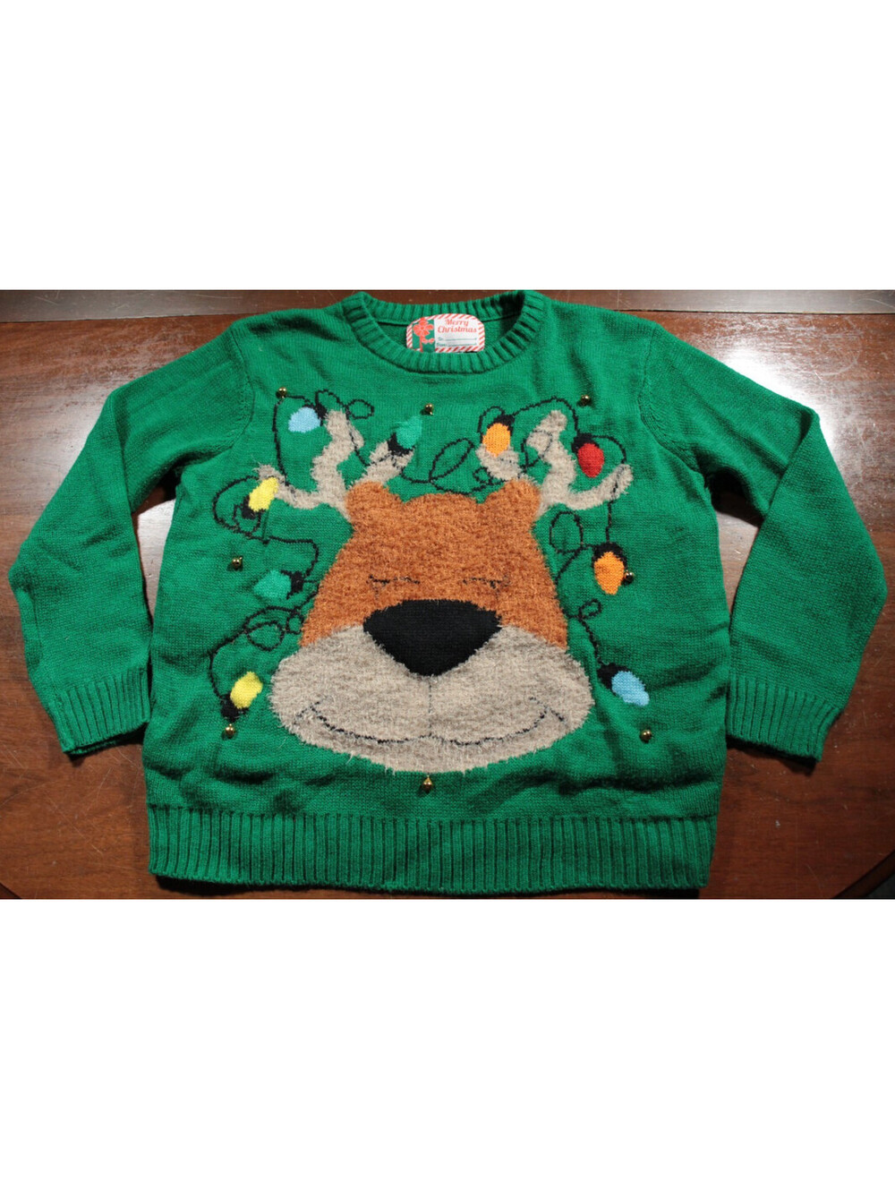 Reindeer Jingle Bells Christmas Sweater S Merry Christmas Green Holiday